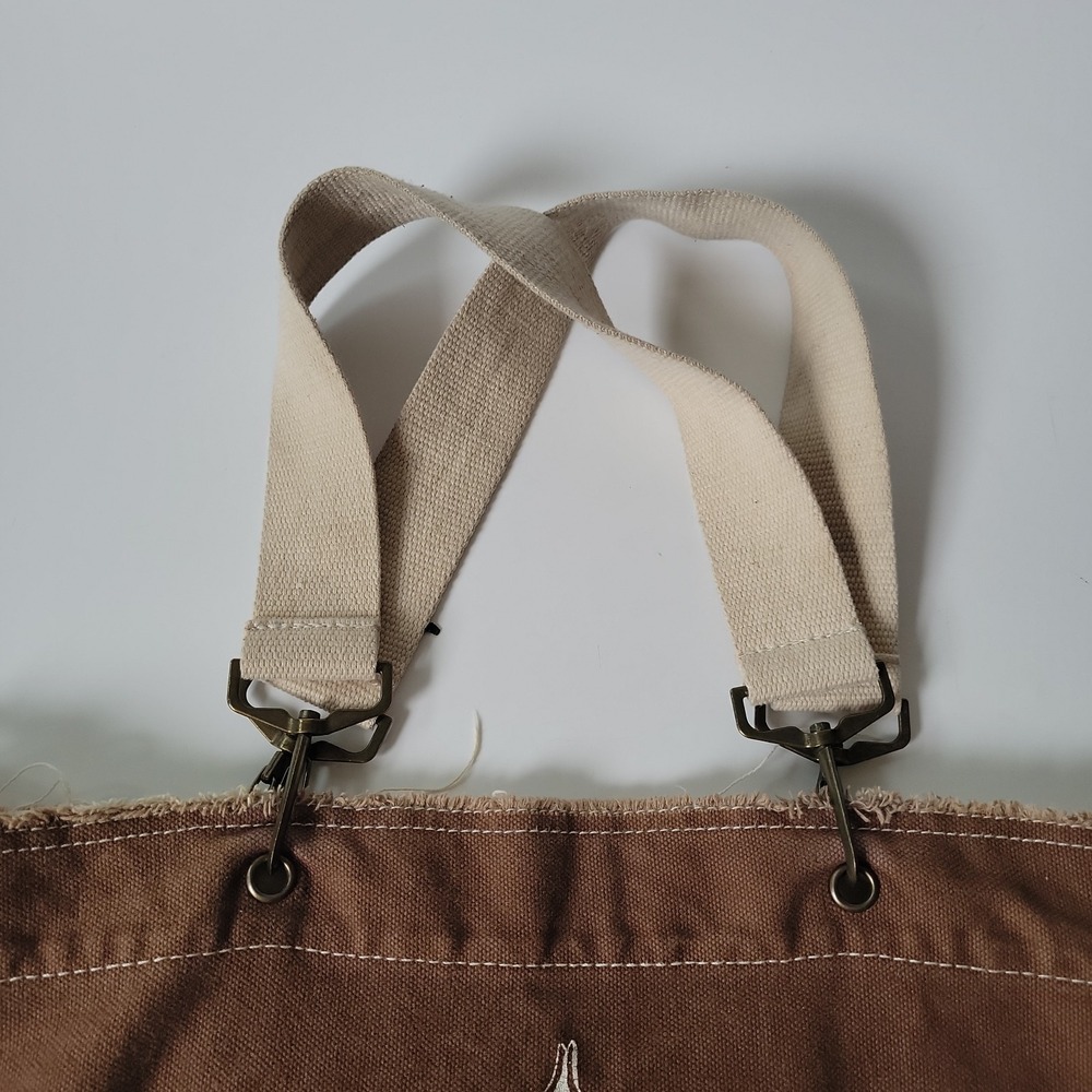 Authentic Pigment Canvas Shopper Tote Brown Seattle Public Market Graphic Vegan - Picture 5 of 15